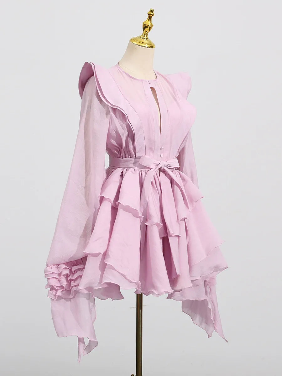 Ruffled Lantern Sleeve Dress