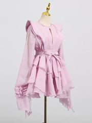Ruffled Lantern Sleeve Dress