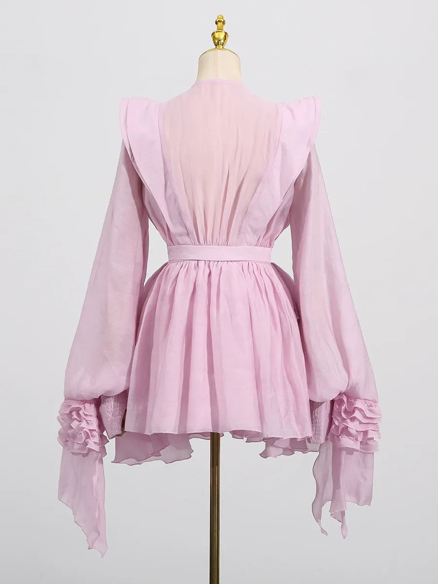 Ruffled Lantern Sleeve Dress