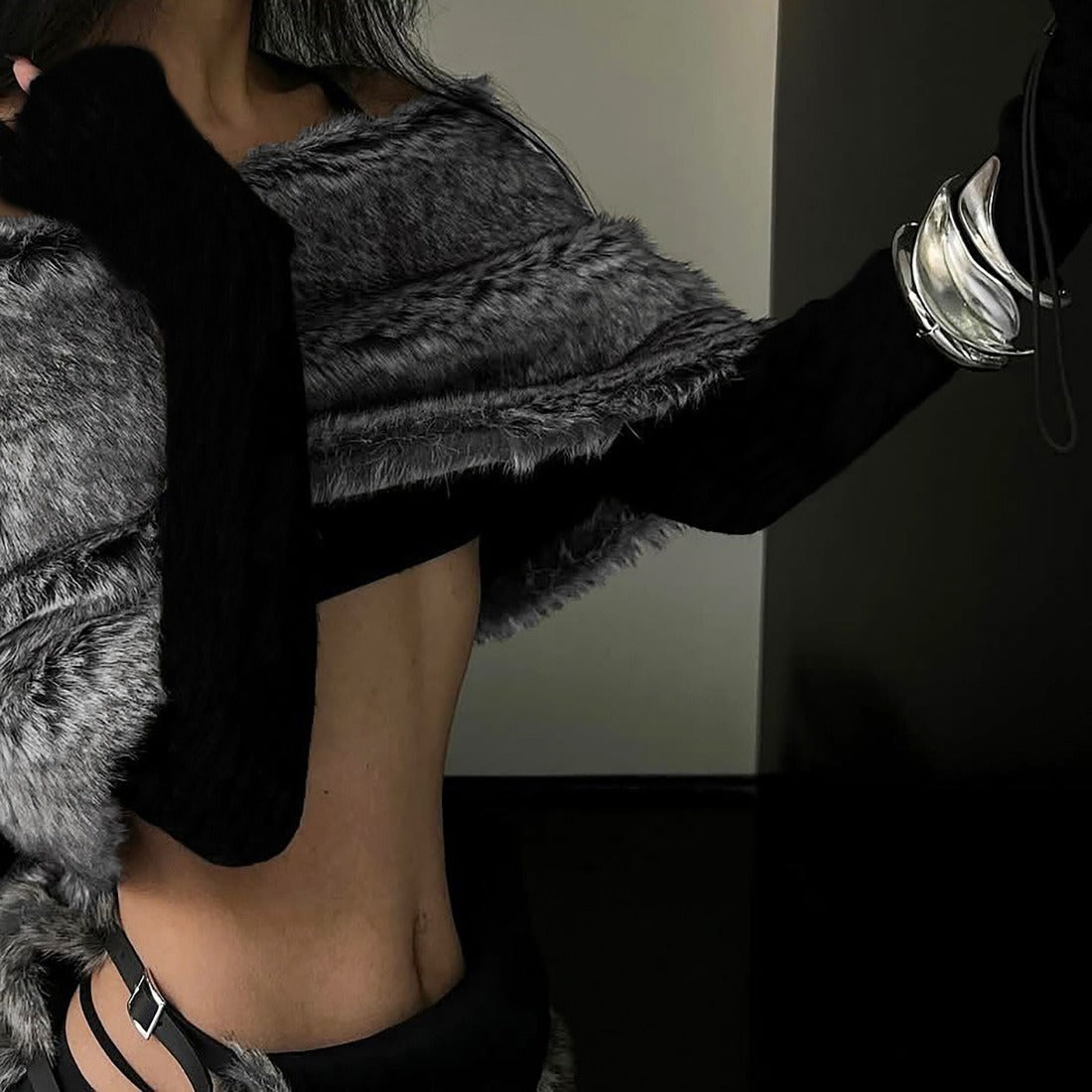 Fur-Trimmed Spliced Top