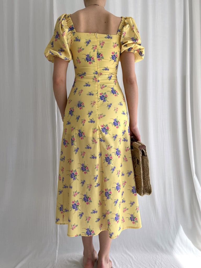 Elegant Mesh Square Collar Puff Sleeve High Waist Dress