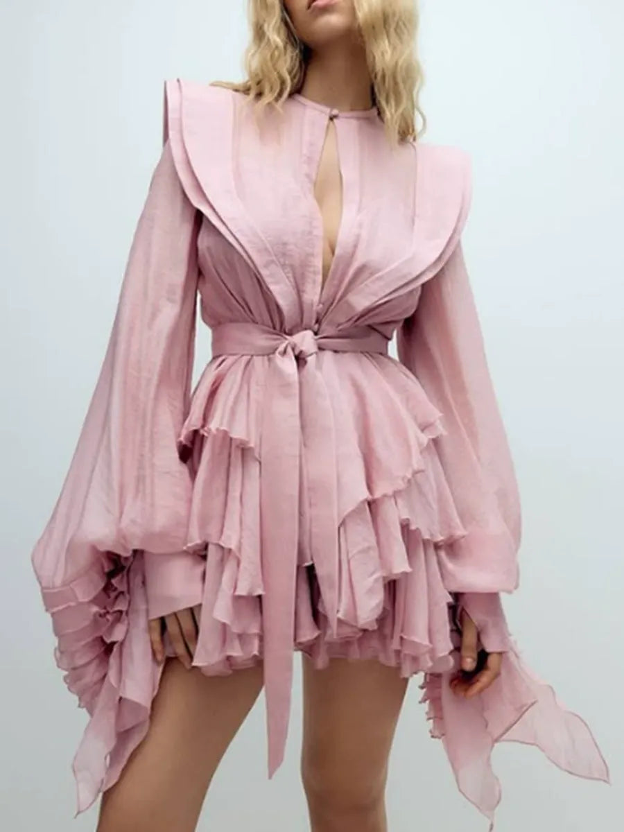 Ruffled Lantern Sleeve Dress