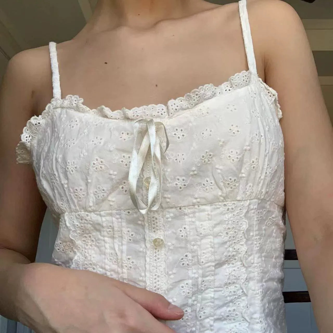 Wind Hollow Out Cutout Embroidered Top Small Sling