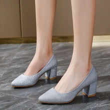 Women's Low-cut Sequined Mid Fat Feet Wide