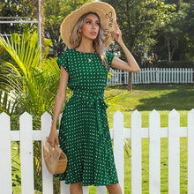 Polka Dot Round Neck Dress with Pockets