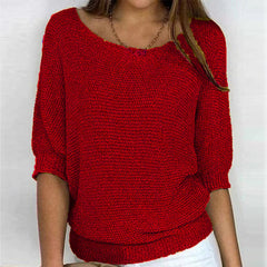 Rundhals-Strickpullover mit Dreiviertelärmeln 